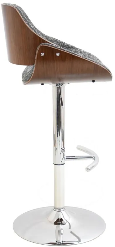 Fabrizzi Adjustable-Height Swivel Bar Stool in Gray / Walnut / Chrome by Lumisource