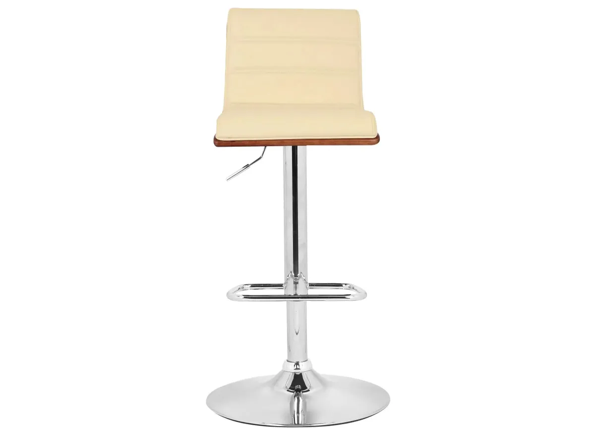 Aubrey Adjustable-Height Swivel Bar Stool in White / Chrome / Walnut by Armen Living