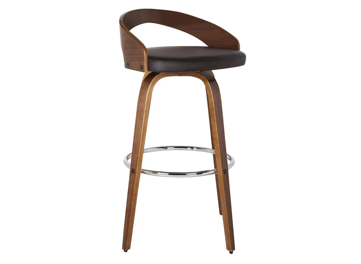 Sonia Swivel Bar Stool in Brown / Walnut / Chrome by Armen Living