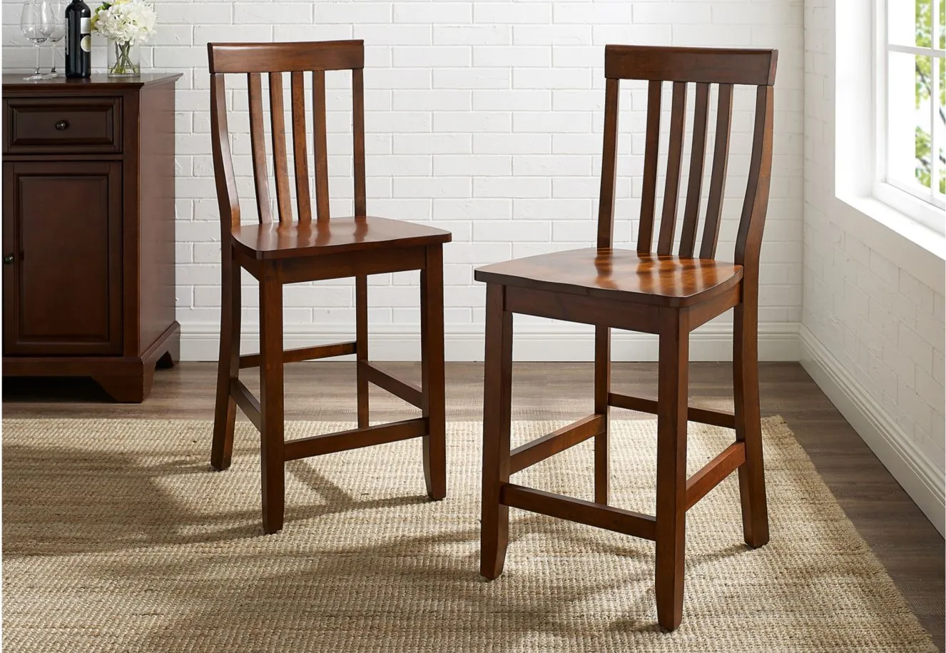 School House Counter Stool - Set of 2 in Mahogany by Crosley Brands