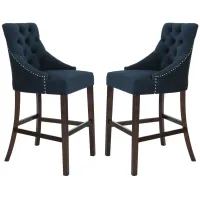 Eleni Tufted Wingback Bar Stool - Set of 2 in Navy by Safavieh
