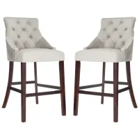 Eleni Tufted Wingback Bar Stool - Set of 2 in Gray by Safavieh