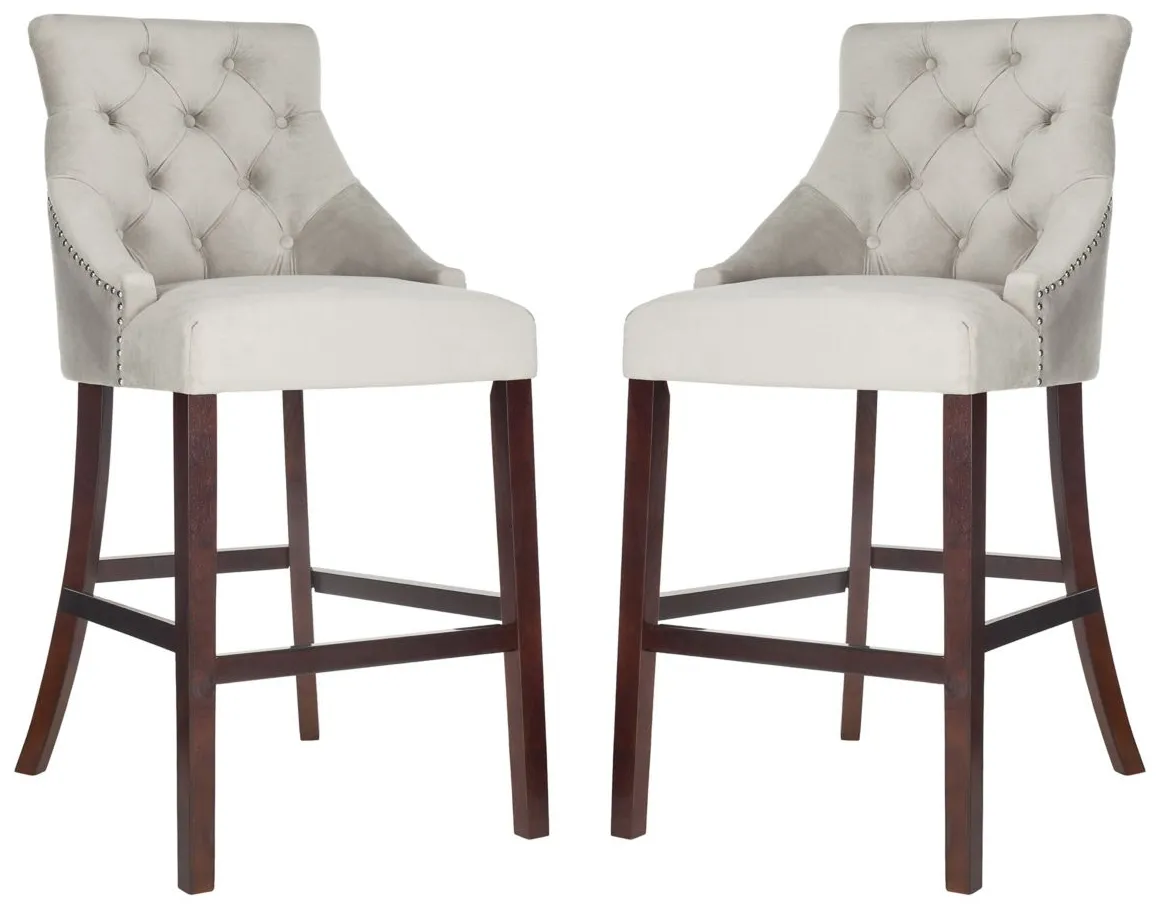 Eleni Tufted Wingback Bar Stool - Set of 2 in Gray by Safavieh