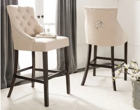 Eleni Tufted Wingback Bar Stool - Set of 2 in Beige by Safavieh
