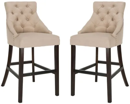 Eleni Tufted Wingback Bar Stool - Set of 2 in Beige by Safavieh