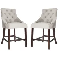 Eleni Tufted Wingback Counter Stool - Set of 2 in Gray by Safavieh