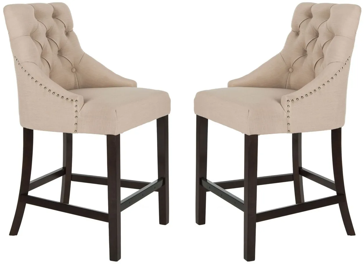 Eleni Tufted Wingback Counter Stool - Set of 2 in Beige by Safavieh