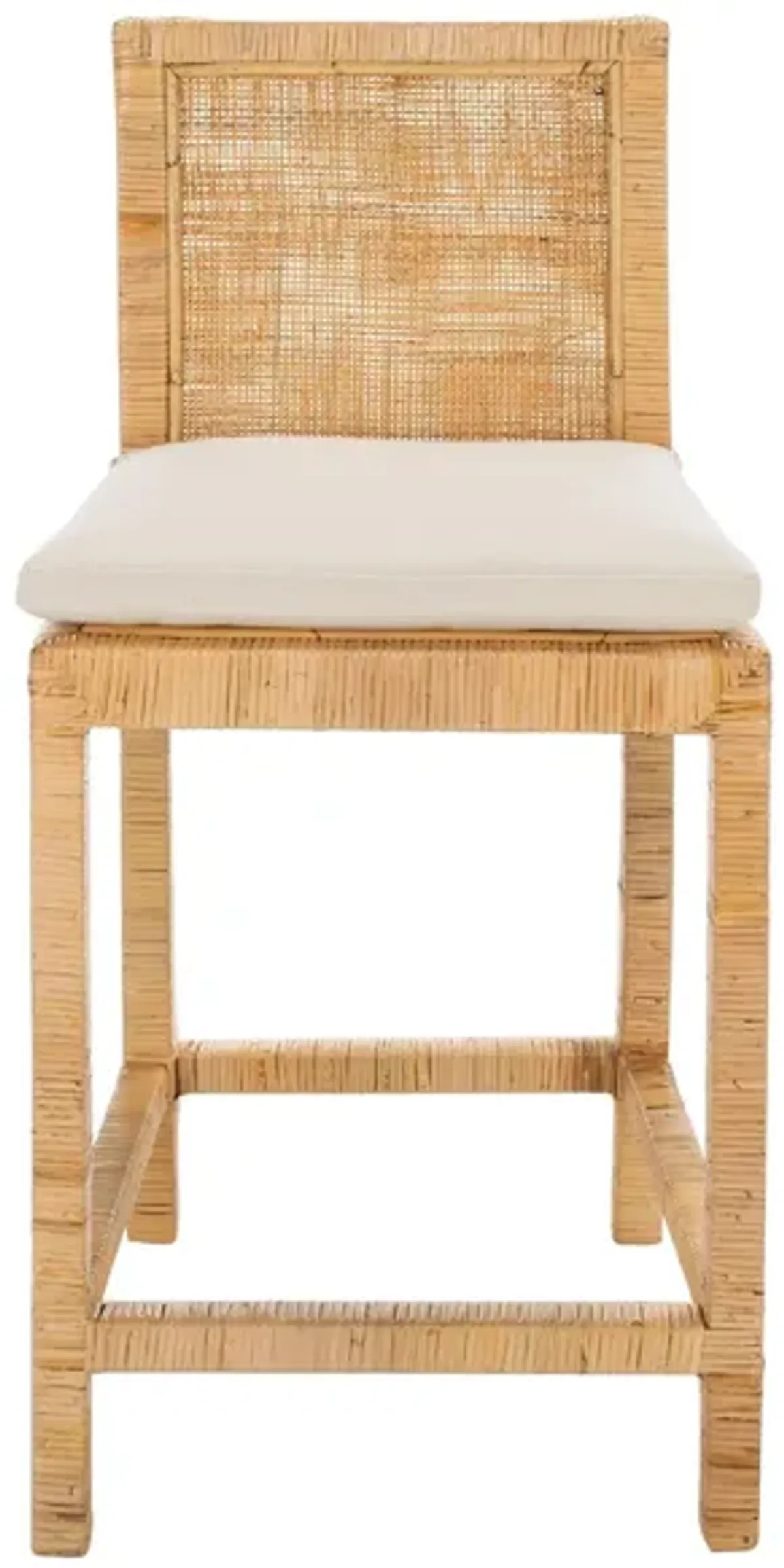 Percy Cane Counter Stool with Cushion in White by Safavieh