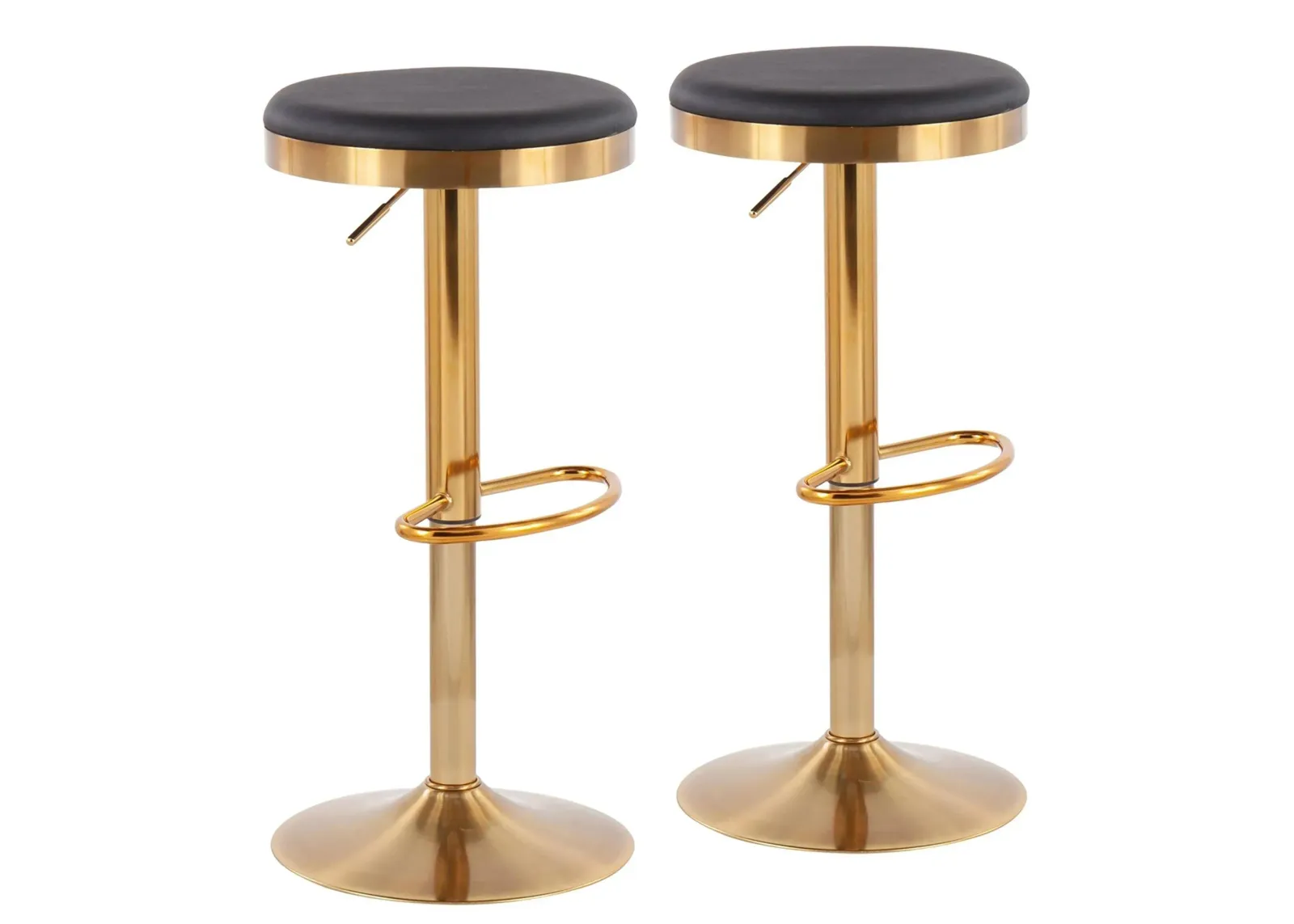 Dakota Upholstered Barstool - Set of 2 in Gold Steel/Black PU by Lumisource