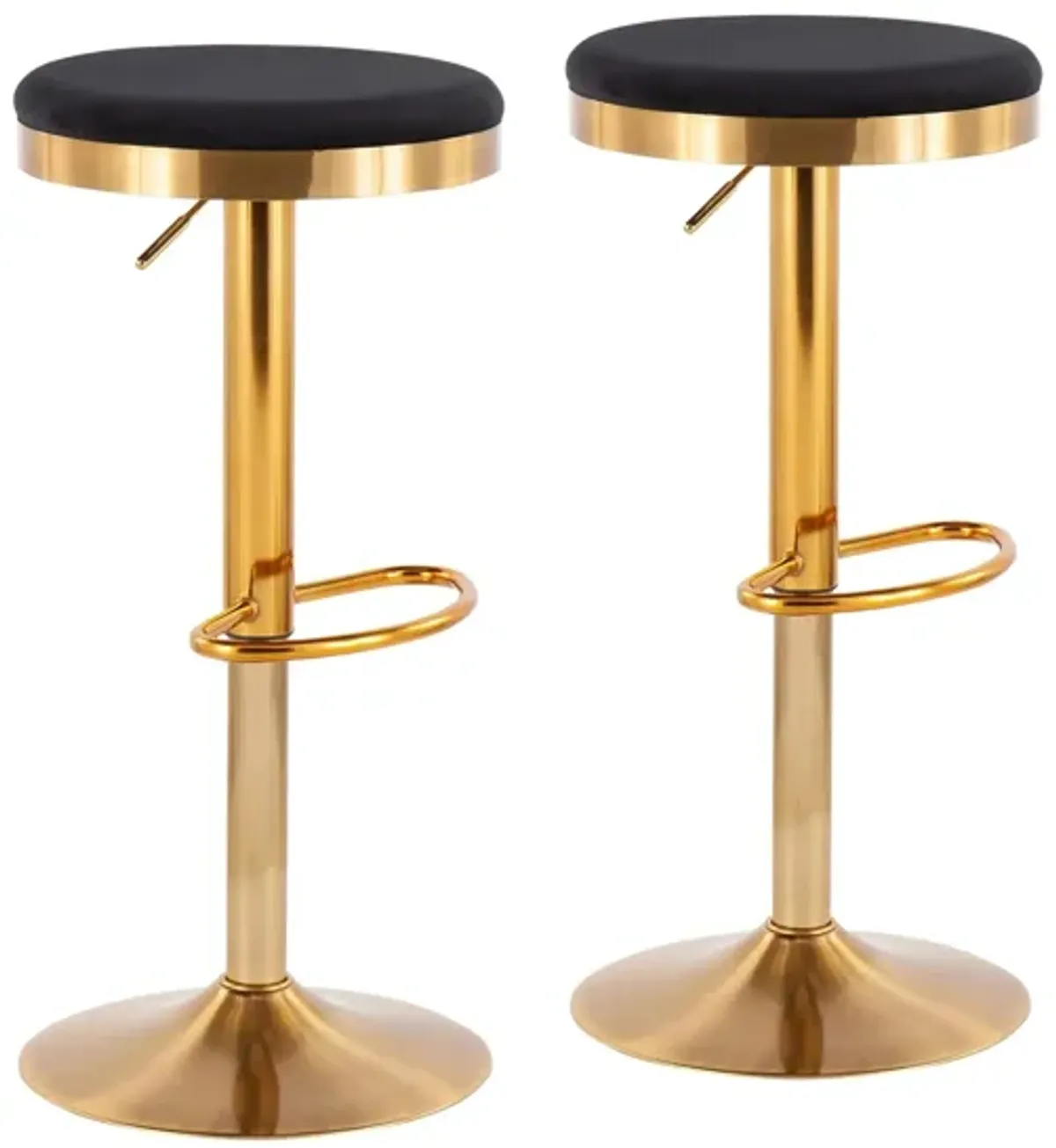 Dakota Upholstered Barstool - Set of 2 in Gold Steel/Black Velvet by Lumisource