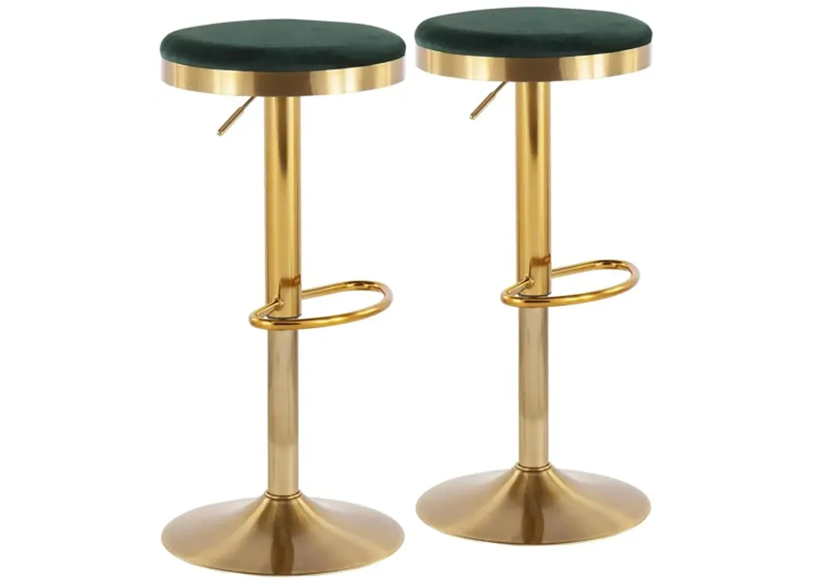 Dakota Upholstered Barstool - Set of 2 in Gold Steel/Green Velvet by Lumisource