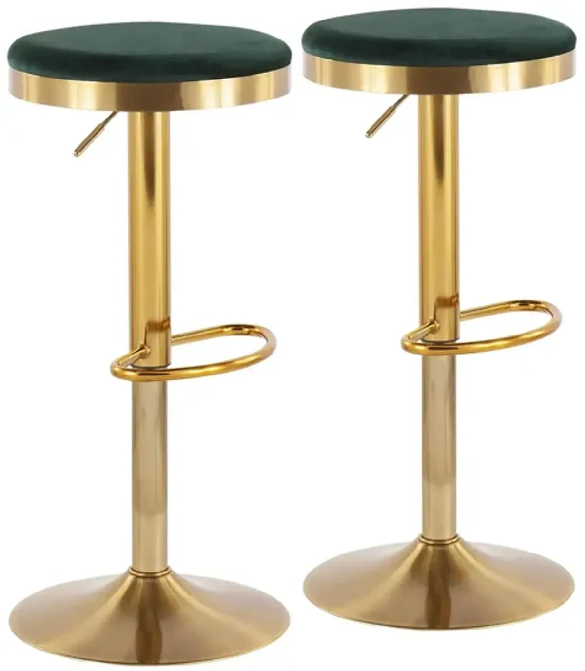 Dakota Upholstered Barstool - Set of 2 in Gold Steel/Green Velvet by Lumisource