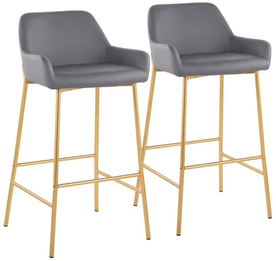 Daniella Barstool - Set of 2 in Gold Metal/Gray PU by Lumisource