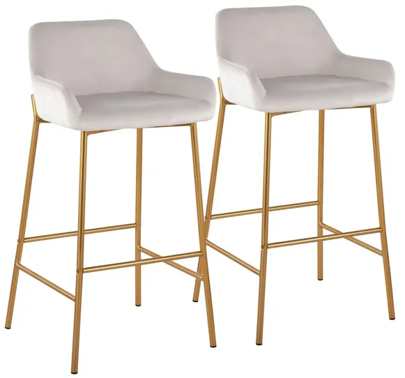 Daniella Barstool - Set of 2 in Gold Metal/White Velvet by Lumisource