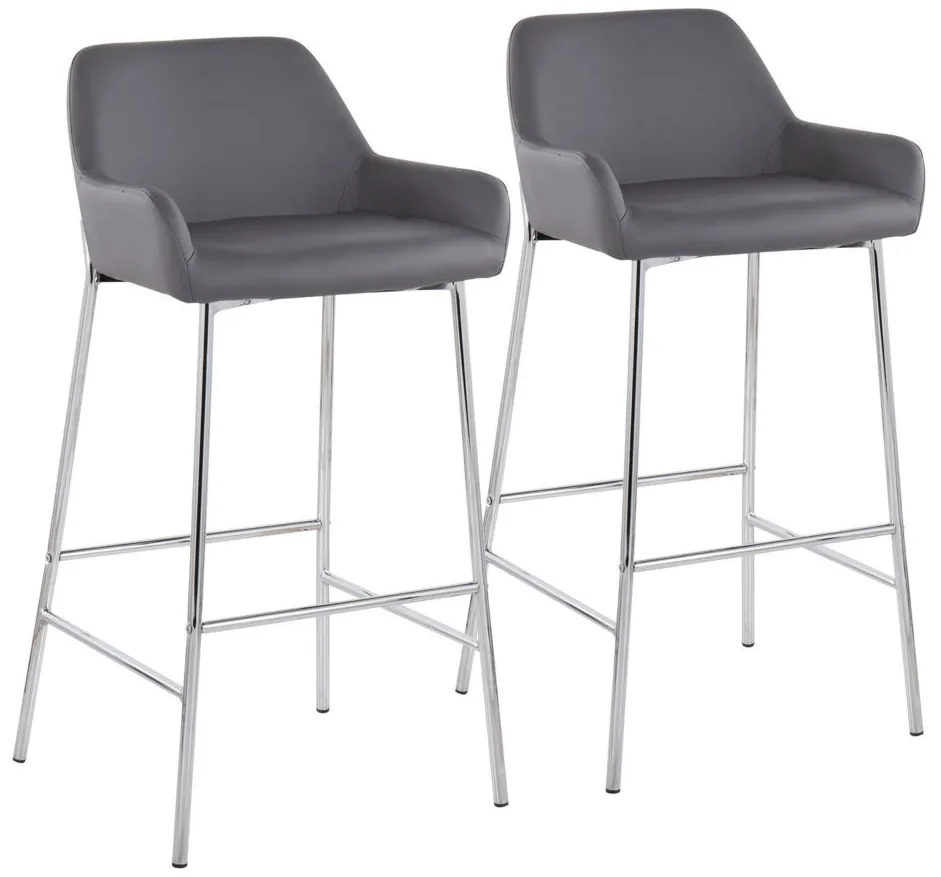 Daniella Barstool - Set of 2 in Chrome Metal/Gray PU by Lumisource