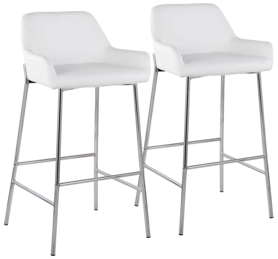 Daniella Barstool - Set of 2 in Chrome Metal/White PU by Lumisource