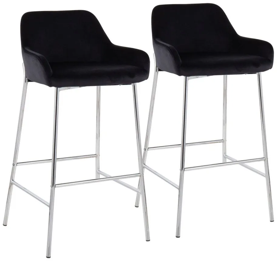 Daniella Barstool - Set of 2 in Chrome Metal/Black Velvet by Lumisource