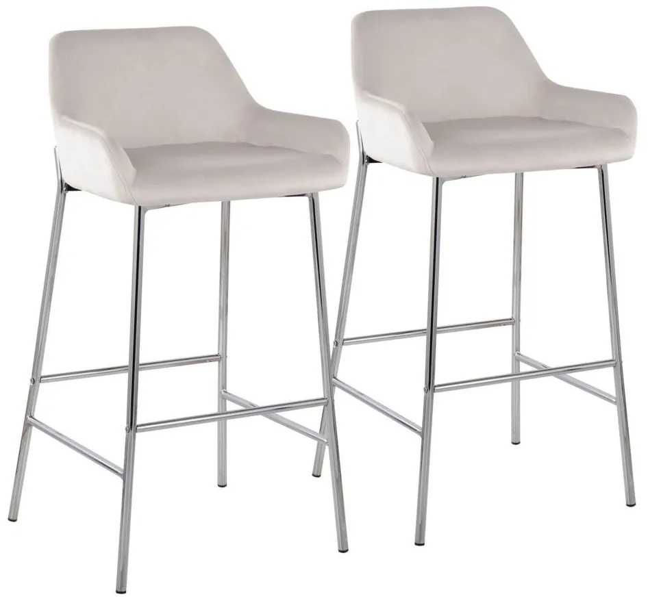 Daniella Barstool - Set of 2 in Chrome Metal/White Velvet by Lumisource