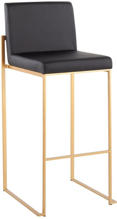 Fuji High Back Barstool - Set of 2 in Gold Steel/Black PU by Lumisource