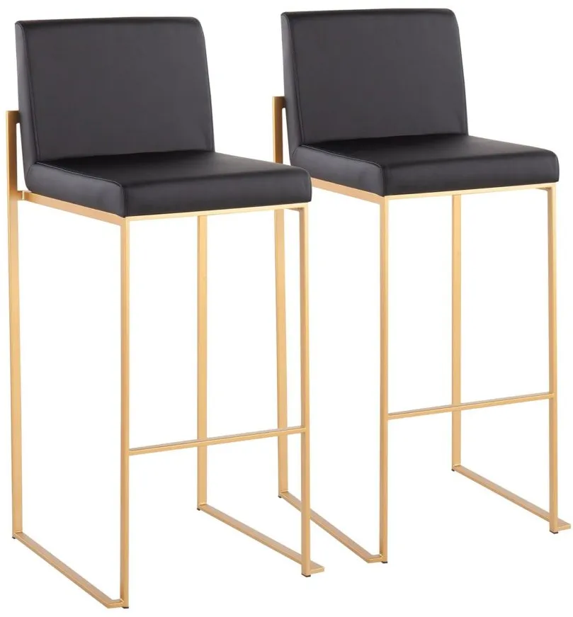 Fuji High Back Barstool - Set of 2 in Gold Steel/Black PU by Lumisource