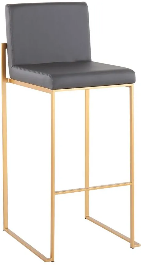 Fuji High Back Barstool - Set of 2 in Gold Steel/Gray PU by Lumisource