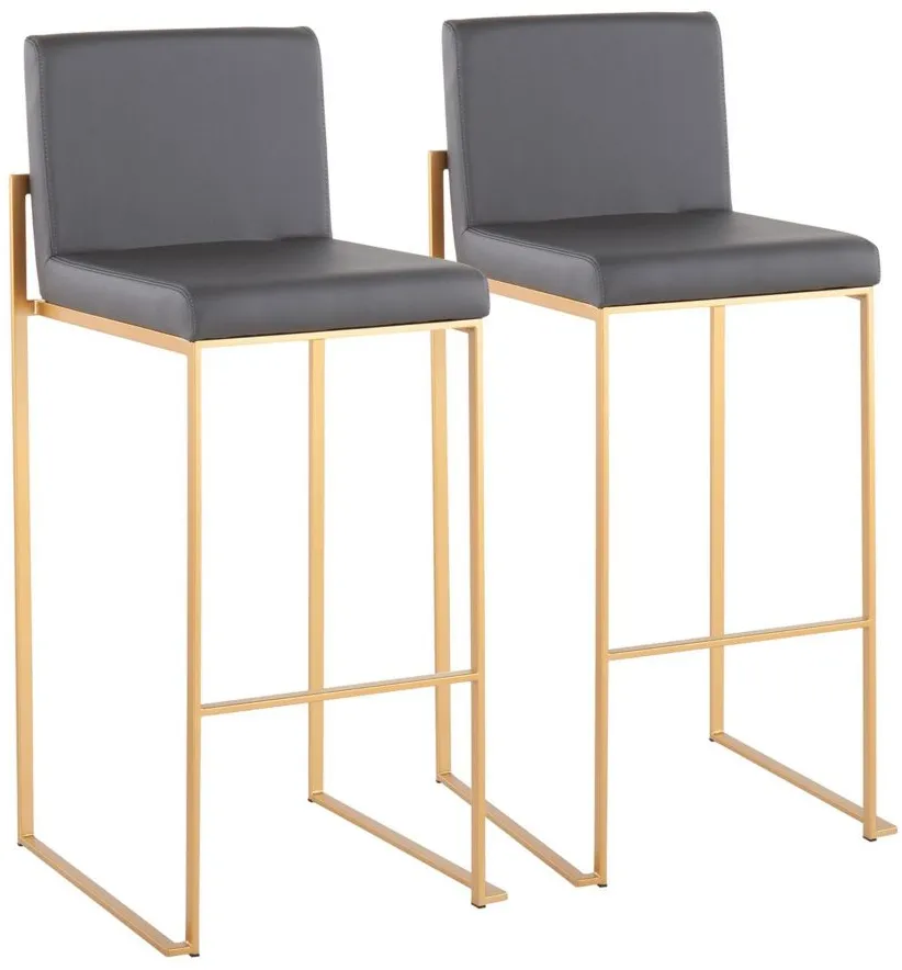 Fuji High Back Barstool - Set of 2 in Gold Steel/Gray PU by Lumisource