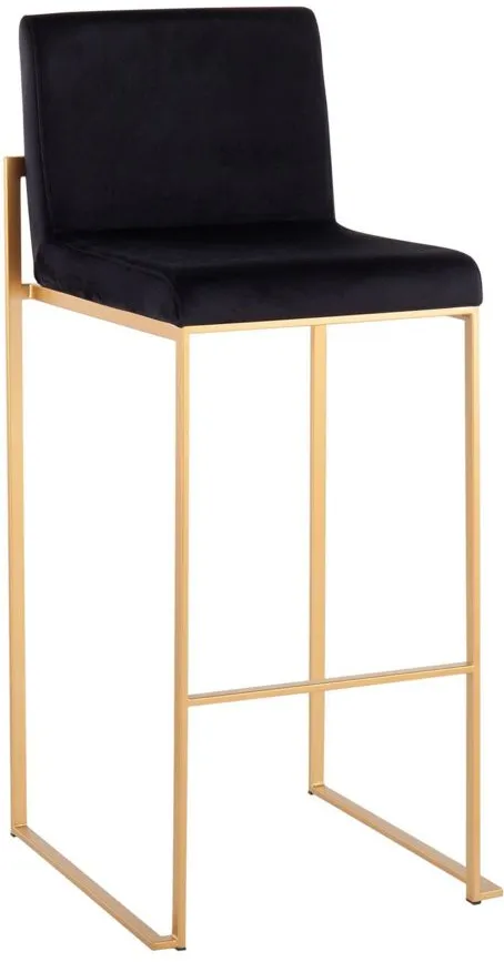 Fuji High Back Barstool - Set of 2 in Gold Steel/Black Velvet by Lumisource