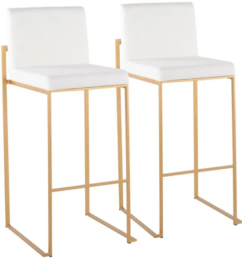 Fuji High Back Barstool - Set of 2 in Gold Steel/White Velvet by Lumisource