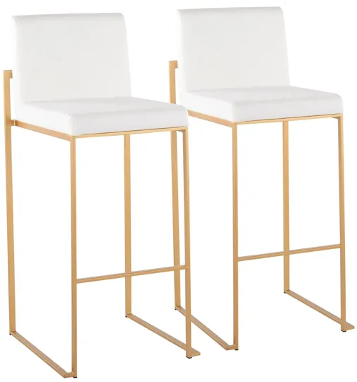 Fuji High Back Barstool - Set of 2 in Gold Steel/White Velvet by Lumisource