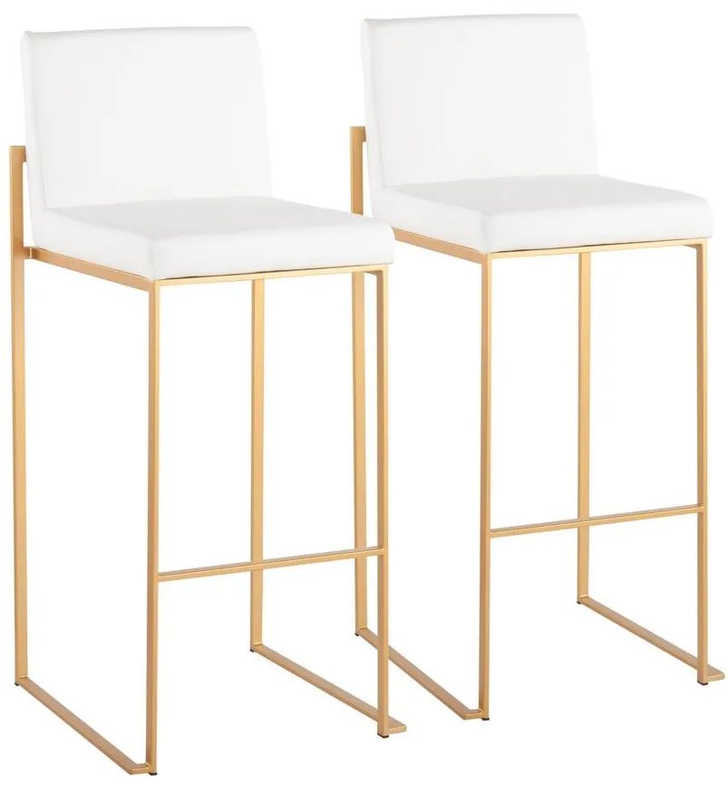 Fuji High Back Barstool - Set of 2 in Gold Steel/White PU by Lumisource