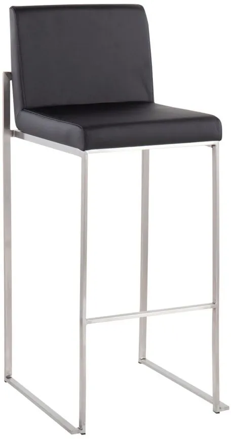 Fuji High Back Barstool - Set of 2 in Stainless Steel/Black PU by Lumisource