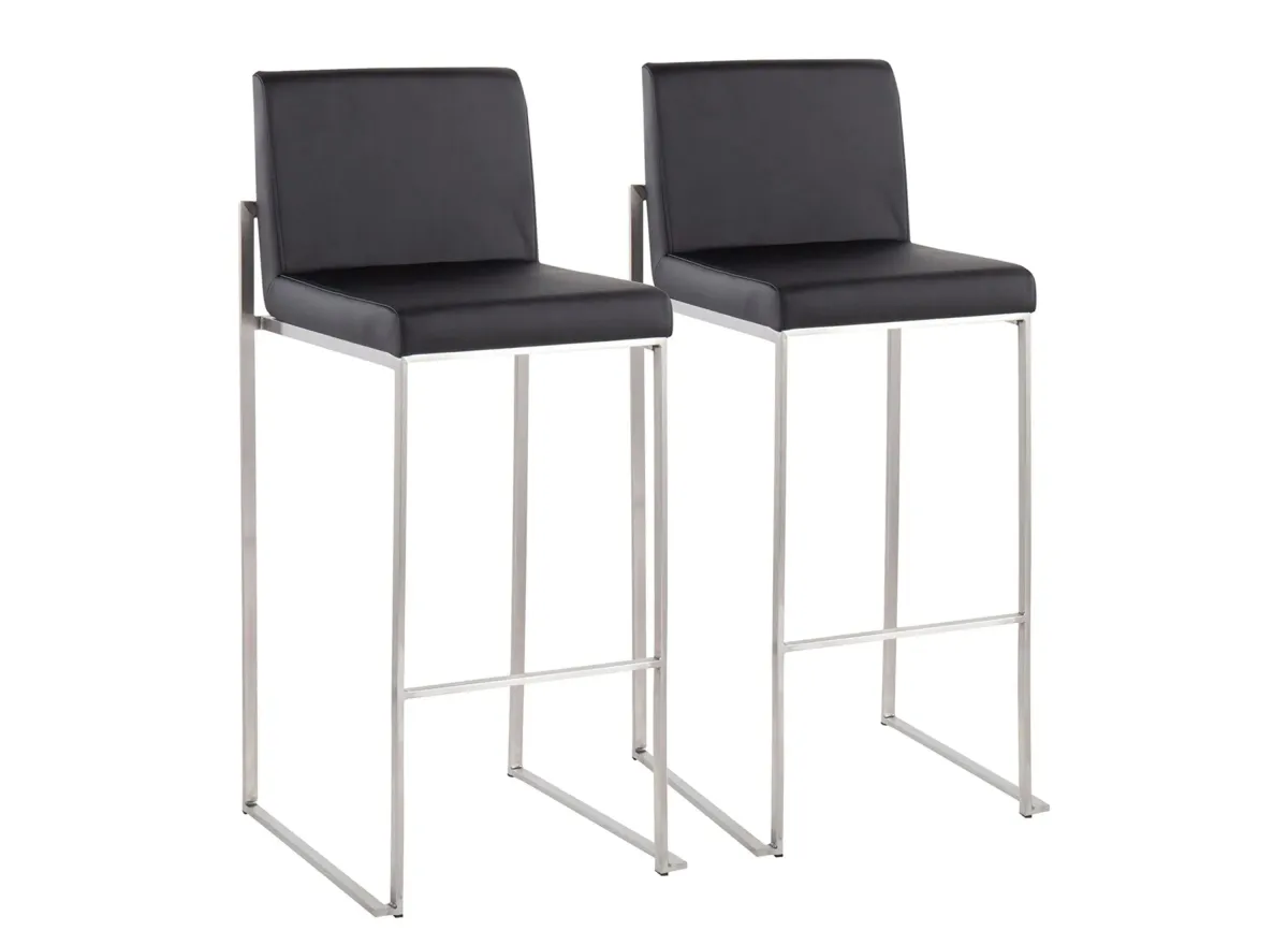 Fuji High Back Barstool - Set of 2 in Stainless Steel/Black PU by Lumisource