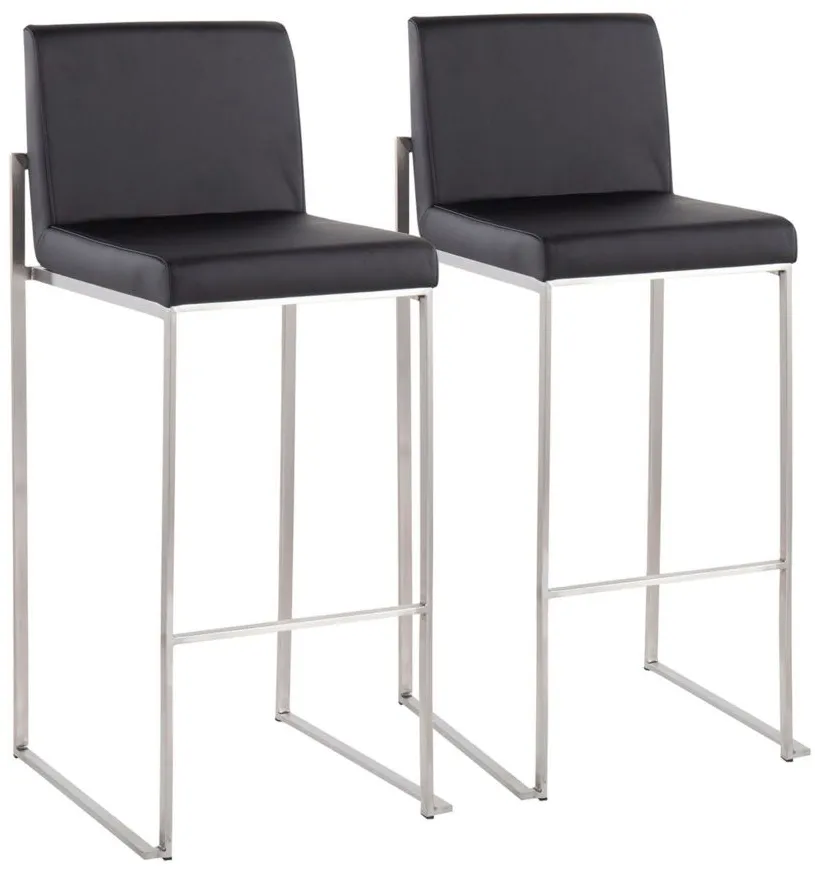 Fuji High Back Barstool - Set of 2 in Stainless Steel/Black PU by Lumisource