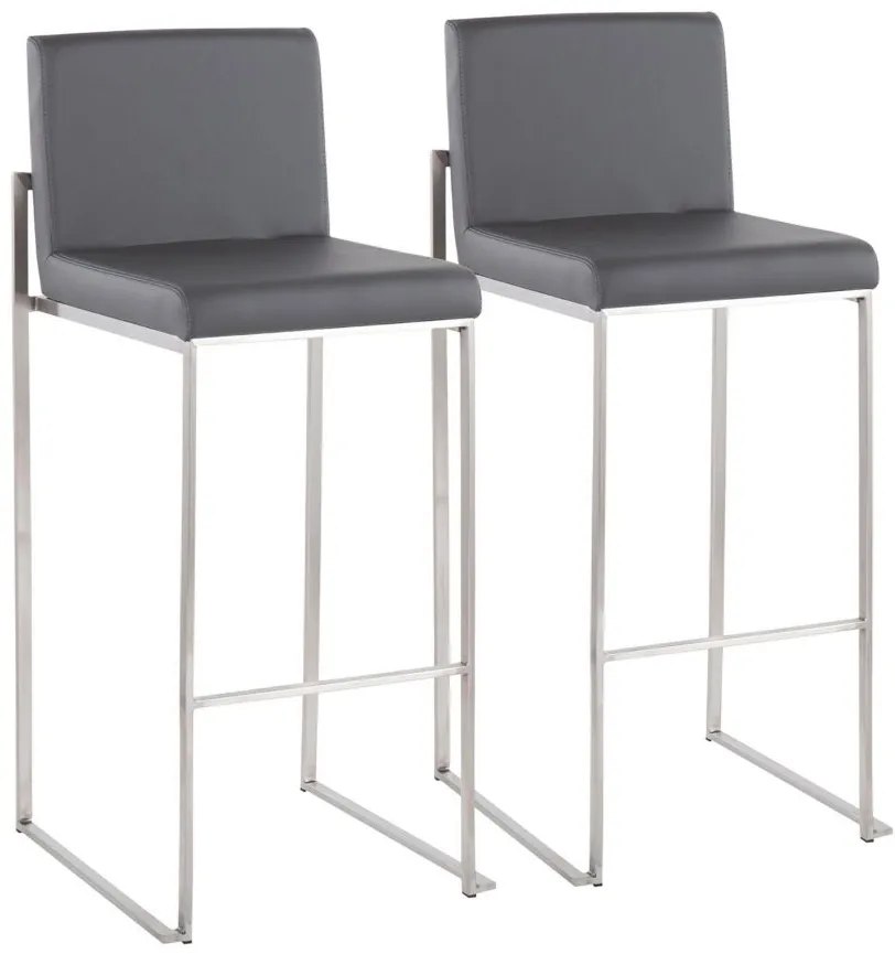 Fuji High Back Barstool - Set of 2 in Stainless Steel/Gray PU by Lumisource