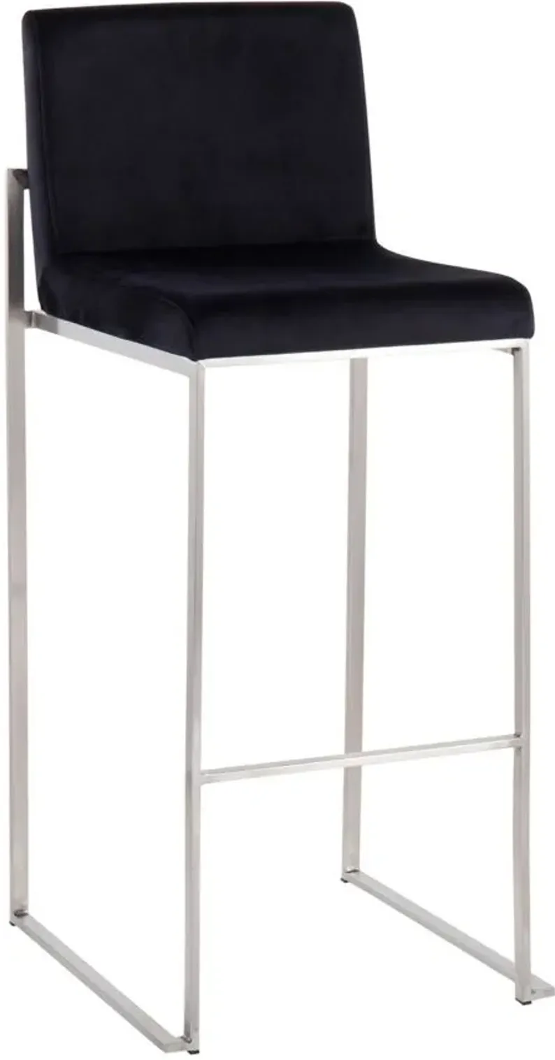 Fuji High Back Barstool - Set of 2 in Stainless Steel/Black Velvet by Lumisource