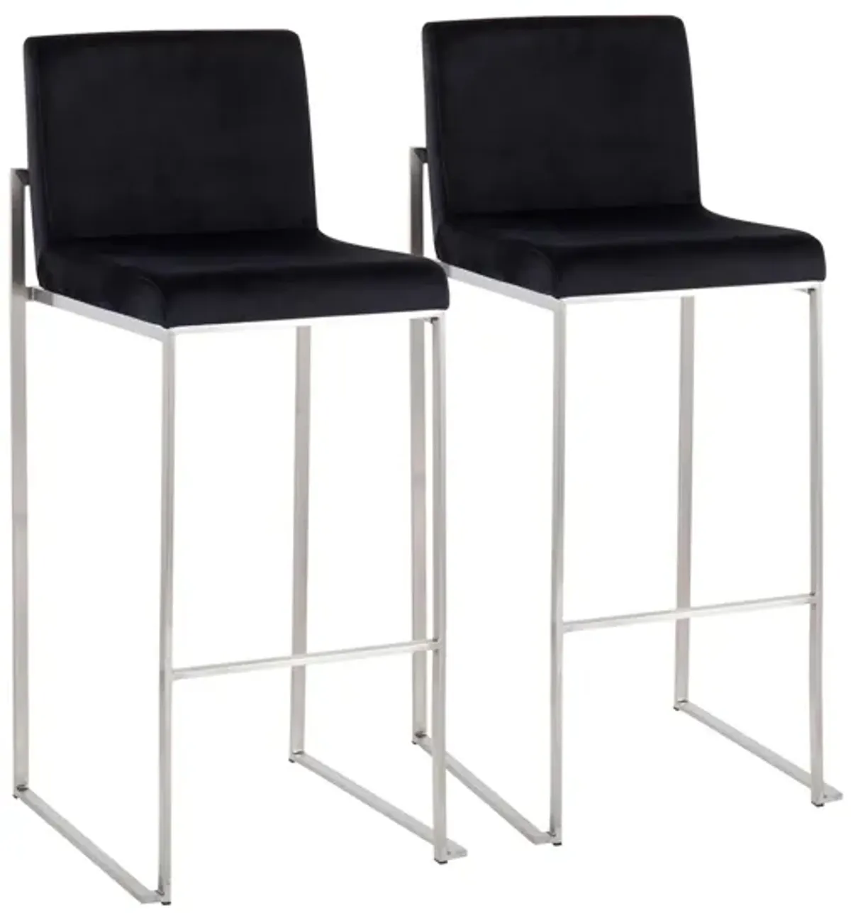 Fuji High Back Barstool - Set of 2 in Stainless Steel/Black Velvet by Lumisource