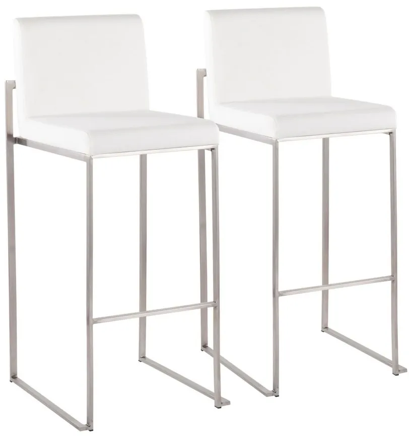 Fuji High Back Barstool - Set of 2 in Stainless Steel/White Velvet by Lumisource