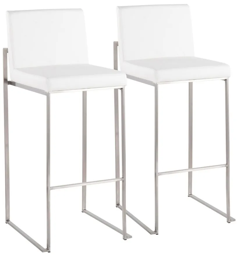 Fuji High Back Barstool - Set of 2 in Stainless Steel/White PU by Lumisource