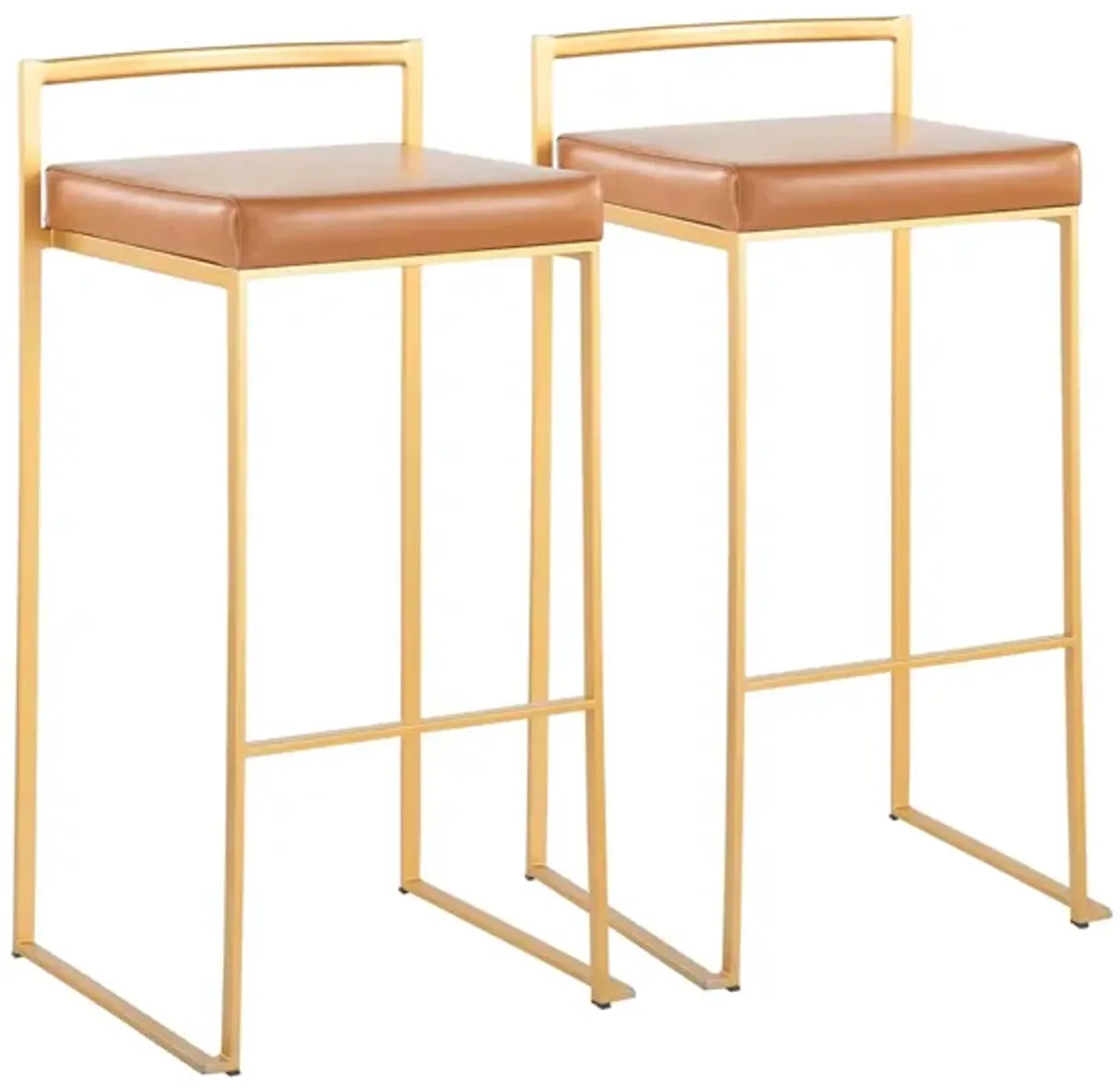 Fuji Stacker Barstool - Set of 2 in Gold Steel/Camel Pu by Lumisource