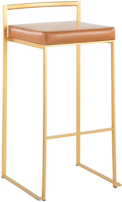 Fuji Stacker Barstool - Set of 2 in Gold Steel/Camel Pu by Lumisource