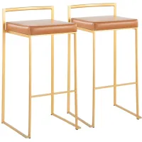 Fuji Stacker Barstool - Set of 2 in Gold Steel/Camel Pu by Lumisource