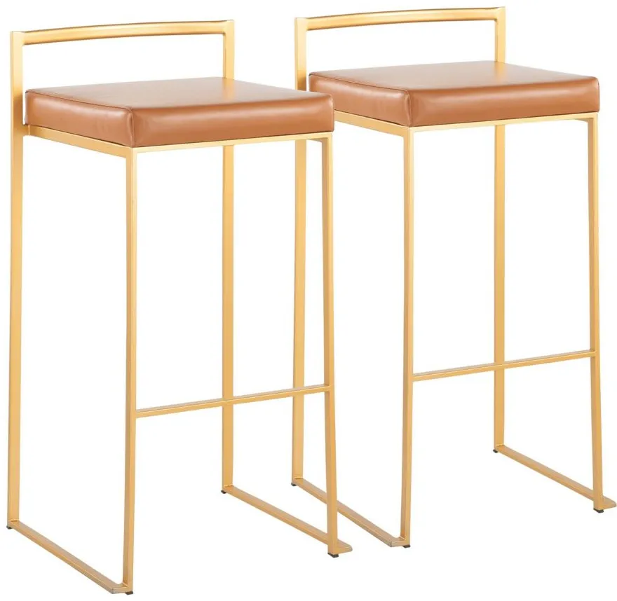 Fuji Stacker Barstool - Set of 2 in Gold Steel/Camel Pu by Lumisource