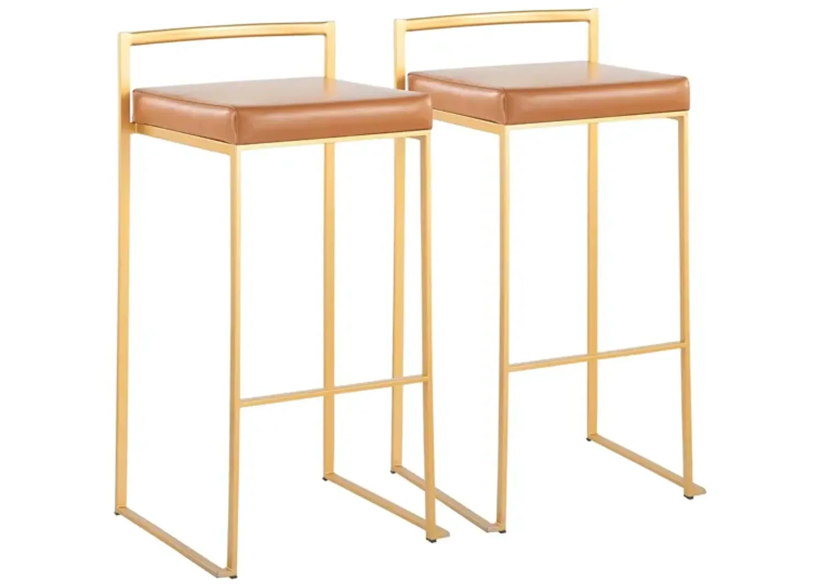 Fuji Stacker Barstool - Set of 2 in Gold Steel/Camel Pu by Lumisource