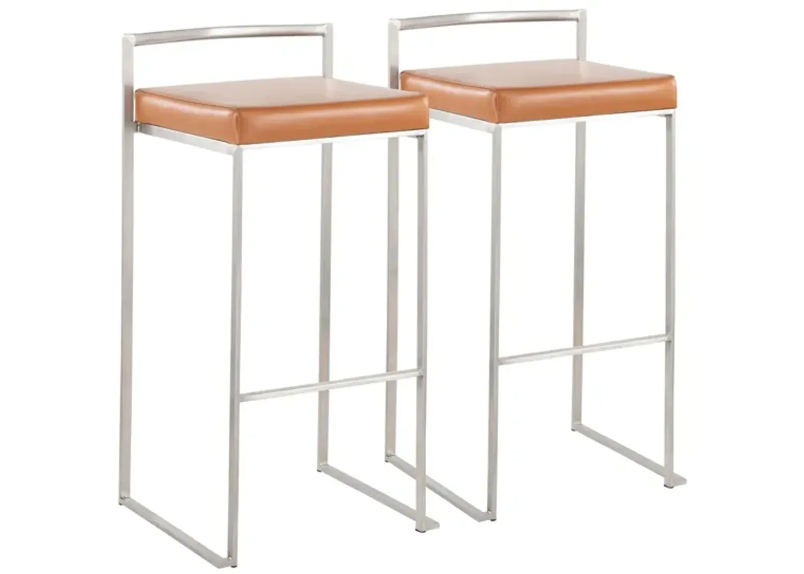 Fuji Stacker Barstool - Set of 2 in Stainless Steel/Camel Pu by Lumisource