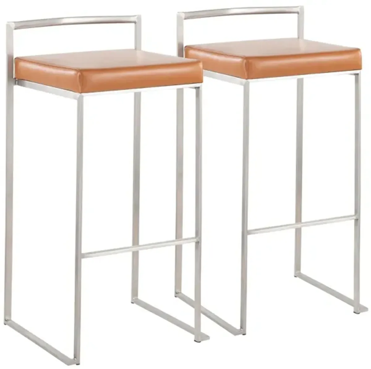 Fuji Stacker Barstool - Set of 2 in Stainless Steel/Camel Pu by Lumisource