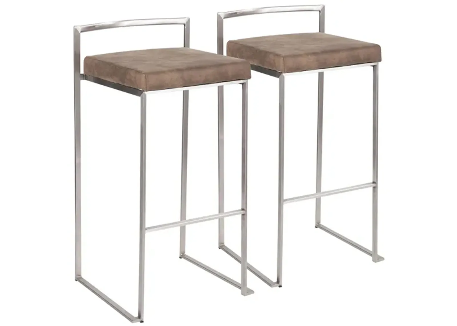 Fuji Stacker Barstool - Set of 2 in Stainless Steel/Brown Fabric by Lumisource