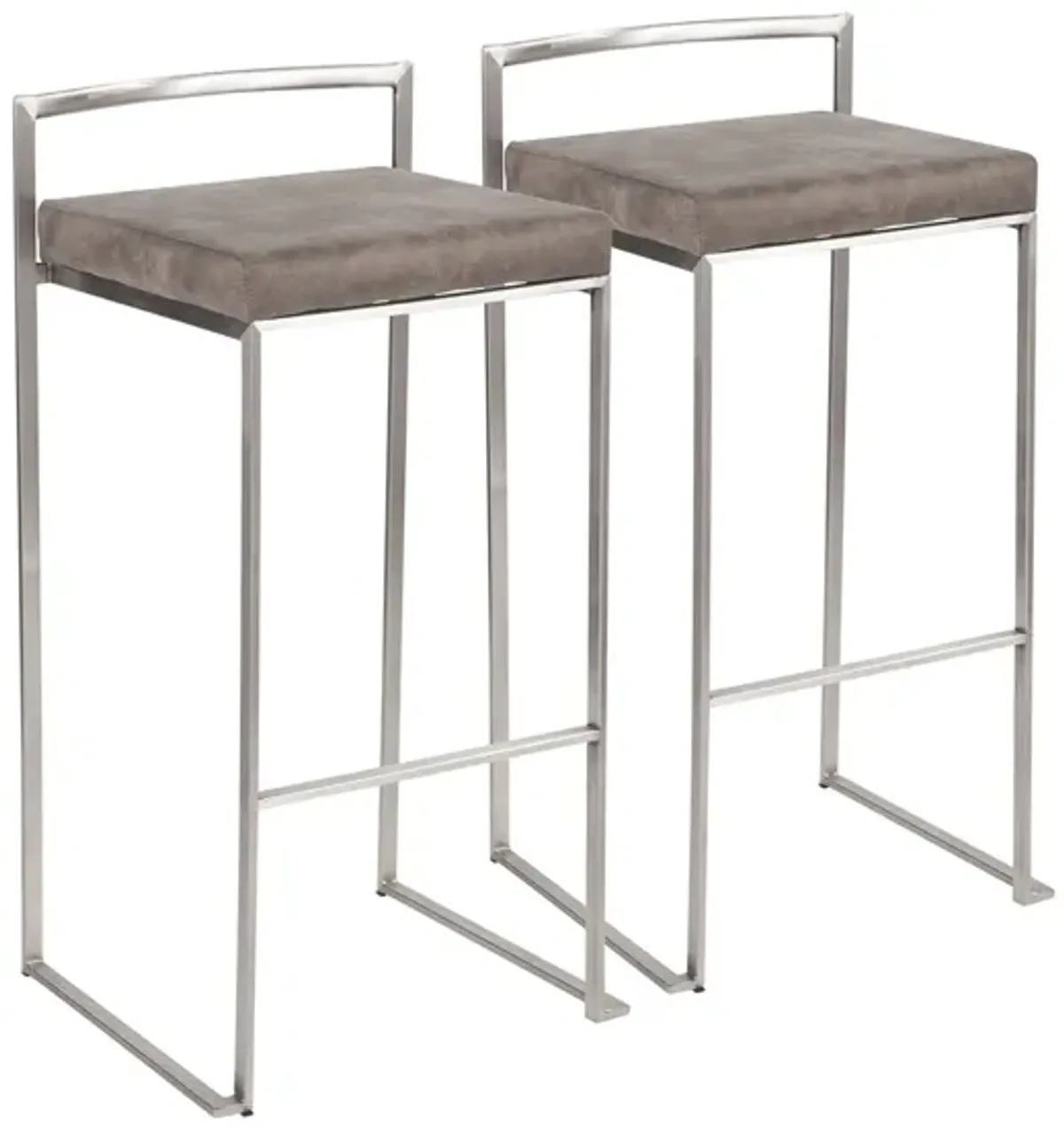 Fuji Stacker Barstool - Set of 2 in Stainless Steel/Stone Fabric by Lumisource