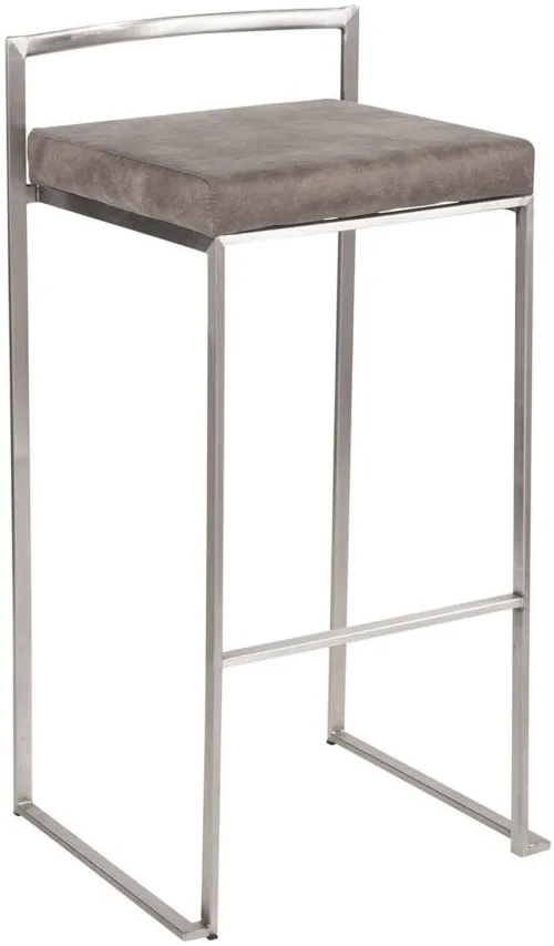 Fuji Stacker Barstool - Set of 2 in Stainless Steel/Stone Fabric by Lumisource