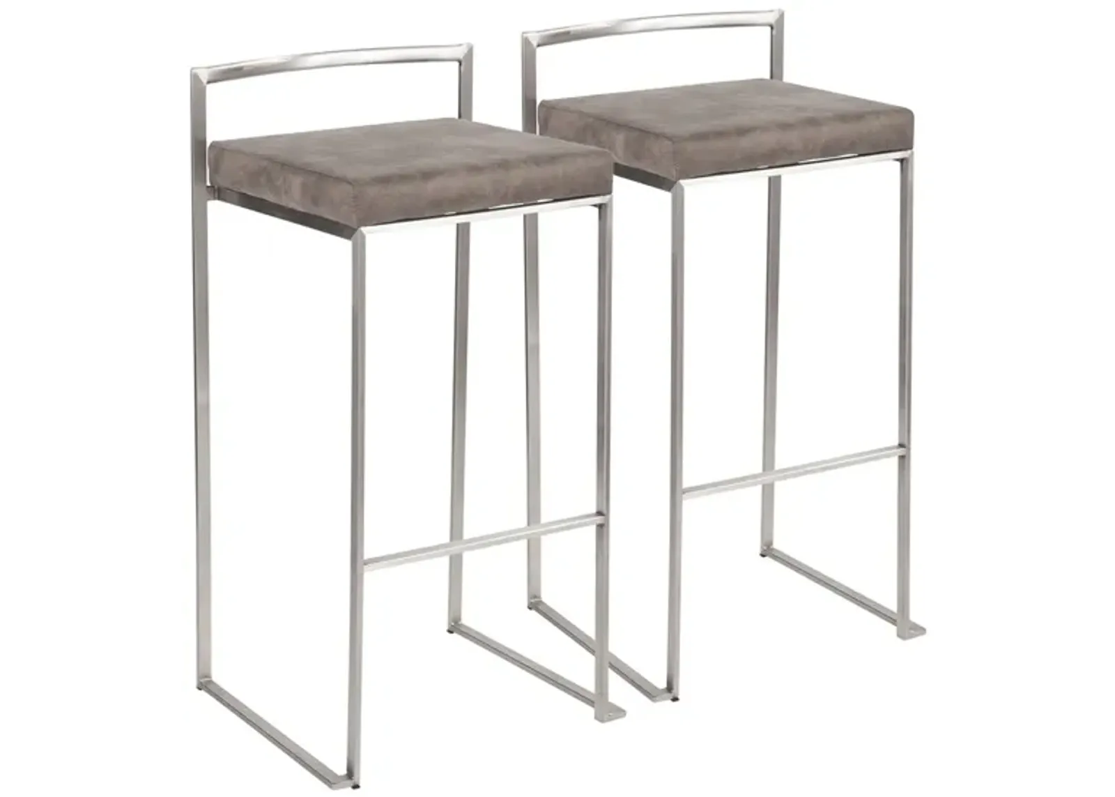 Fuji Stacker Barstool - Set of 2 in Stainless Steel/Stone Fabric by Lumisource