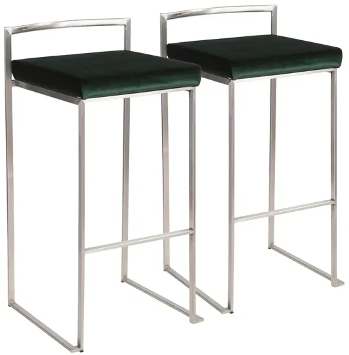 Fuji Stacker Barstool - Set of 2 in Stainless Steel/Green by Lumisource